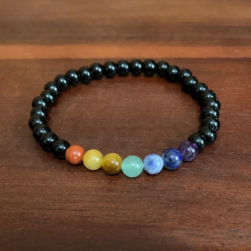 Handmade genuine gemstone chakra stretch bracelet